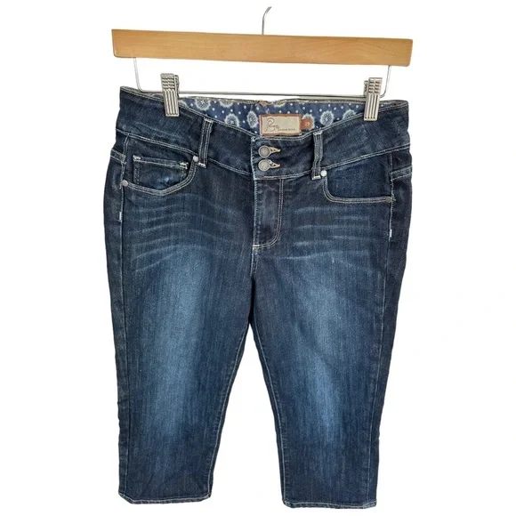 Paige Hidden Hills Premium Capri Double Button Dark Wash Crop Jeans Size 29 - Picture 3 of 15